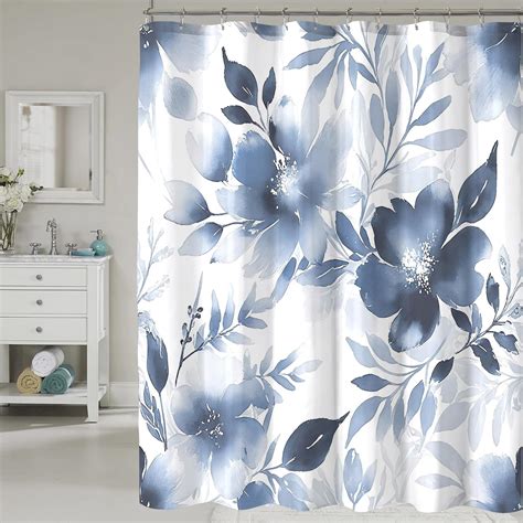 Amazon.com: COSEVIER Floral Shower Curtain, Blue Watercolor Flower ...