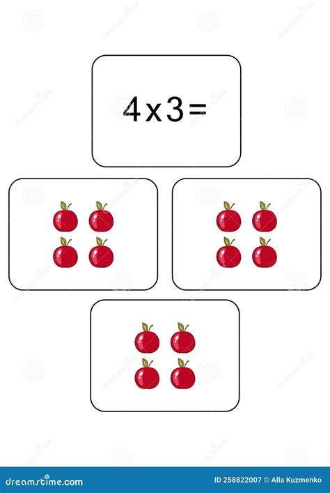 Multiplication Table of 4. Maths Card with an Example, Drawing. Multiplication Square, Vector ...