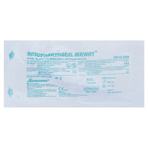 Nasopharyngeal Airway 7.5Mm (Romsons) Price, Uses, Side Effects ...