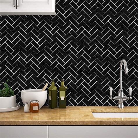 Square Peel & Stick Mosaic Tile Herringbone Peel and Stick Wall Tile ...