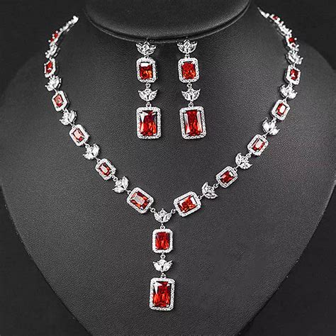 Royal Ruby Princess Cut Zircon Silver Necklace Set – Mystic Flavia