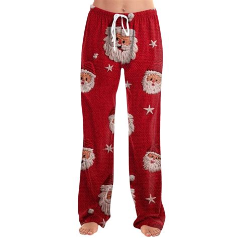 KDDYLITQ Women Christmas Pajama Pants Elastic Waist Red with Oversized ...
