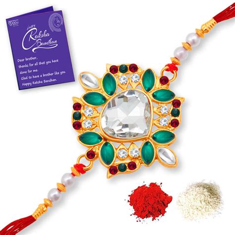 Sukkhi Incrediable Gold Plated Rakhi with Roli Chawal and Raksha Bandh ...