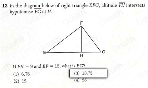 Solved: In the diagram below of right triangle EFG, altitude overline ...