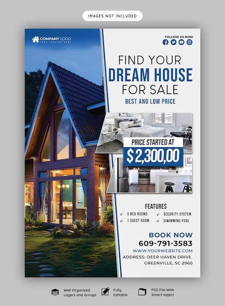 Modèle d'affiche de flyer de propriété de maison immobilière | PSD Premium