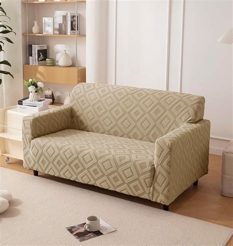 Jacquard Fabric Diamond Texture Sofa Cover 220 GSM (Camel) – House of quirk