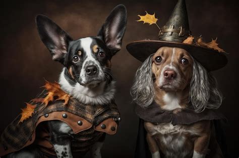 A picture of two dogs dressed up for halloween | Premium AI-generated image