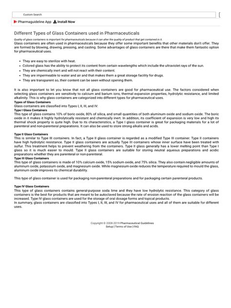Different Types of Glass Containers Used in Pharmaceuticals - Pharmaceutical Guidelines PDF ...