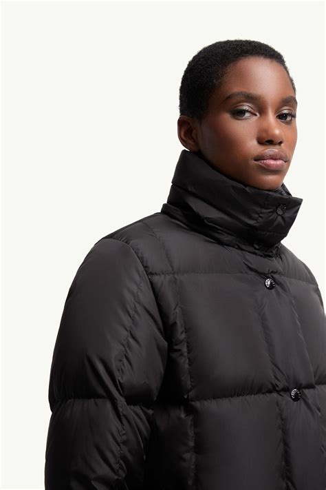 Black Litte Square-Quilted Hooded Long Down Jacket - Long Jackets ...