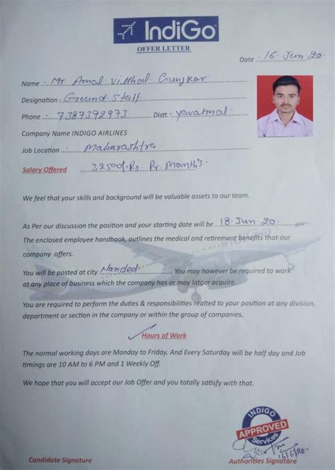 Indigo Airlines — Company offers letter