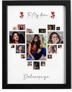 Personalized Heart-Shaped Photo Collage Frame, Black Frame with White ...