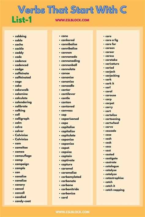Verbs That Start With C - English as a Second Language
