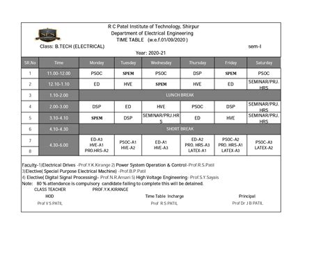 Electrical Engineering Timetable