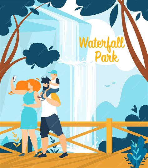 Informational banner waterfall park | Premium Vector