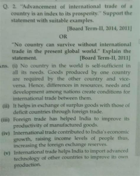 "Advancement of international trade of a country is an index to its ...