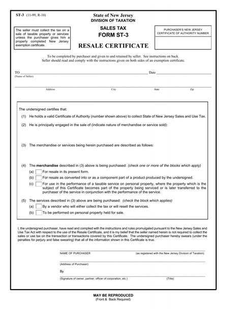 ST-3 Resale Certificate