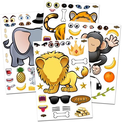 24 Make-A-Zoo Animal Sticker Sheets - Great Zoo And Safari Theme ...