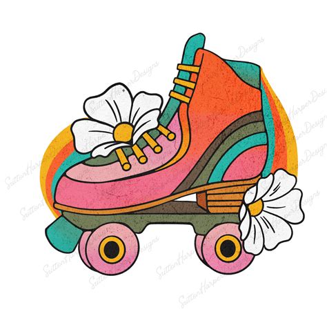 Retro 70s Rollerskate Clipart Illustration Slightly Distressed Texture ...
