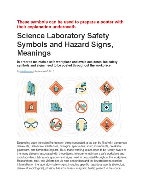 Science Laboratory Safety Symbols and Hazard Signs, Meanings | PDF ...