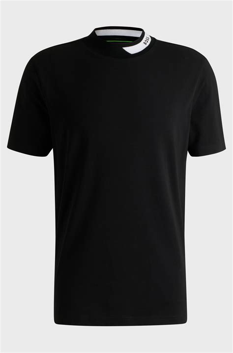 BOSS - Stretch-cotton T-shirt with logo collar - Black