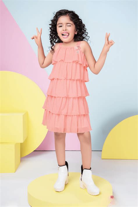 Stylish Orange Frilled Casual Wear Dress For Girls – Lagorii Kids