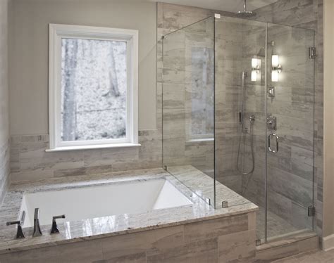 Glass Enclosed Shower and Drop-in Tub Bathroom Remodel