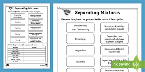 Separating Mixtures Worksheet | Science | Year 5 and 6