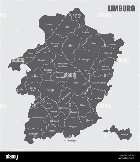 The Limburg province, administrative map with labels, Belgium Stock Vector Image & Art - Alamy