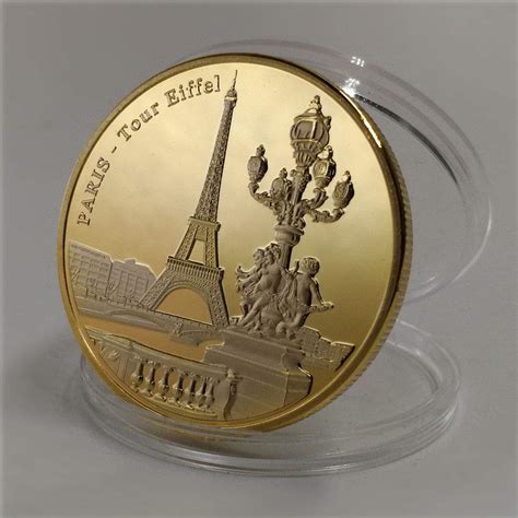 Arunrajsofia Eifel Tower Paris France Gold Plated Fancy Coin : Amazon ...