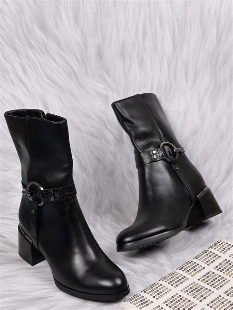 Women Black Solid Mid-Top Boots – ShoeTree