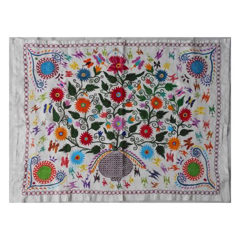 Kantha Wall Hanging with Vibrant Hand-embroidered Floral Motifs — TVAMI