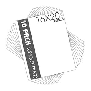 Mat Board Center, Pack of 10, 16x20 Uncut White Color Mats - Acid Free ...