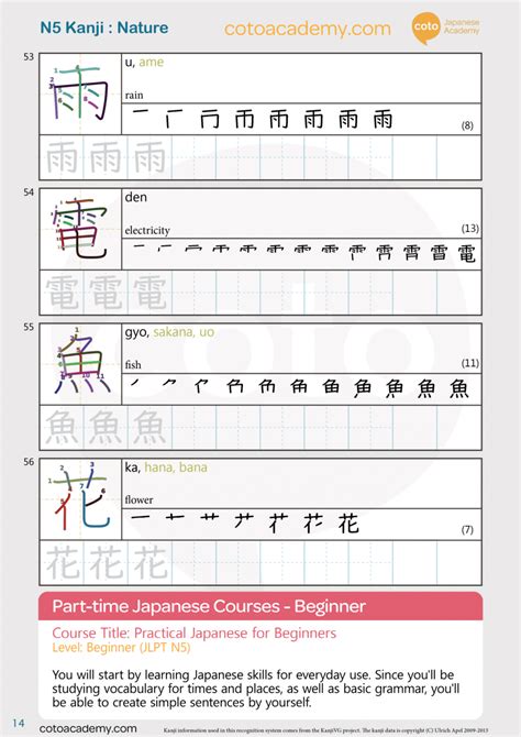 Kanji Worksheet Free PDF Download: JLPT N5 - Unit 4: Nature