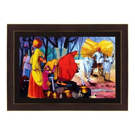 ART N HUB Rajasthani Village Textured with Acrylic Glass Painting ...