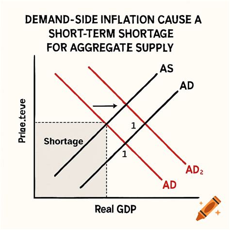 An economics graph showing aggregate demand and supply curves and a ...