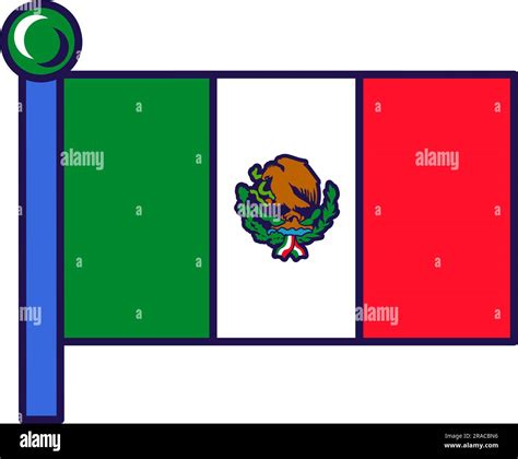 Mexico country nation flag on flagpole vector. Vertical tricolor of green, white and red, with ...