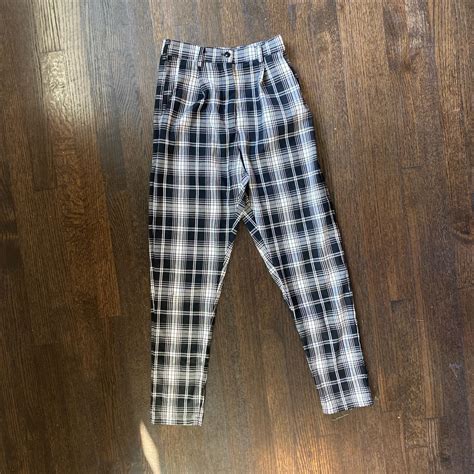 black white and gray plaid pants perfect for winter ... - Depop