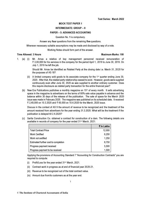 Advance accounting - 1 Test Series: March 2022 MOCK TEST PAPER 1 ...