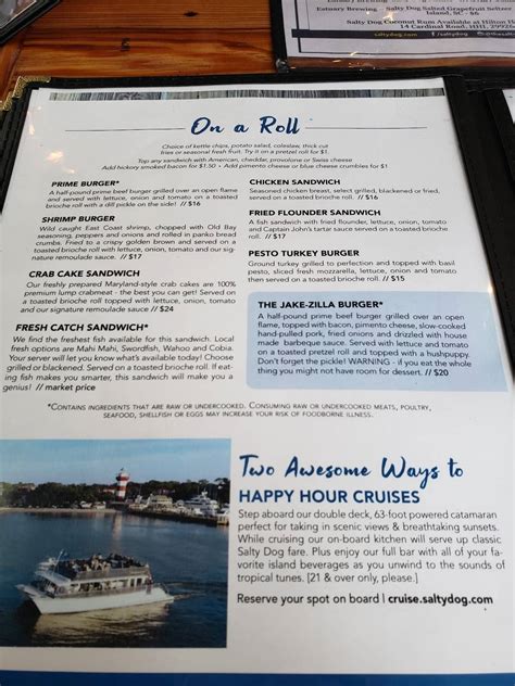Menu at The Salty Dog Cafe, Hilton Head Island, 232 S Sea Pines Dr