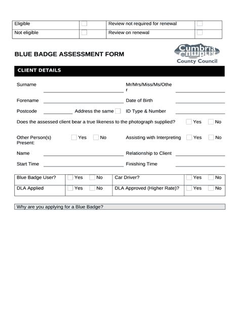 blue badge assessment Doc Template | pdfFiller