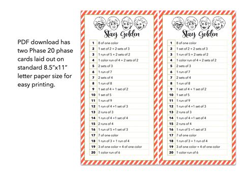 Phase 10 Phase 20 Cards Printable PDF - Etsy