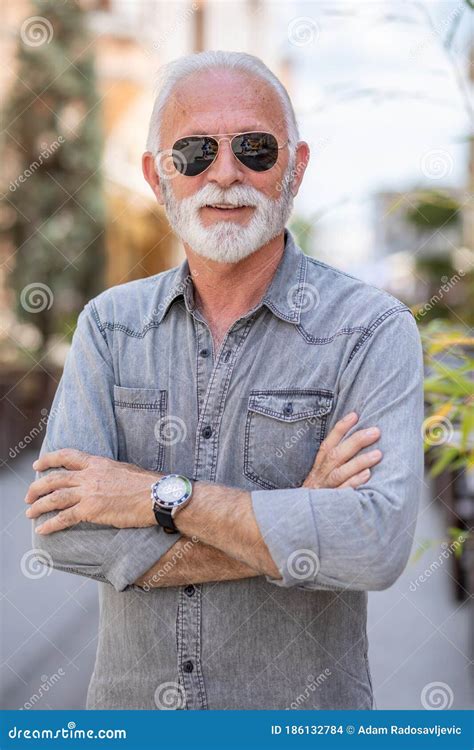 Old Rich Man with Sun Glasse and Beard on Street Portrait Stock Photo ...