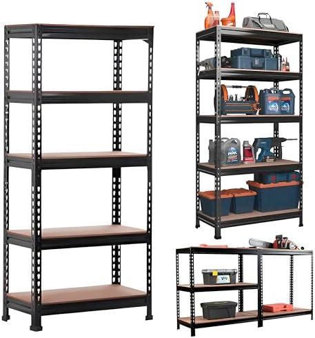 STAR WORK MDF Wood Adjustable 4-Shelf Unit Display Storage Rack (Black ...