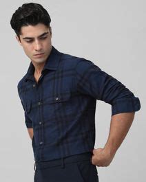 Navy Large Check Slim Fit Casual Shirt