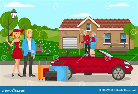 Family Visit Flat Cartoon Vector Illustration | CartoonDealer.com #146473948