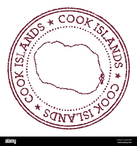Cook Islands round rubber stamp with island map. Vintage red passport ...
