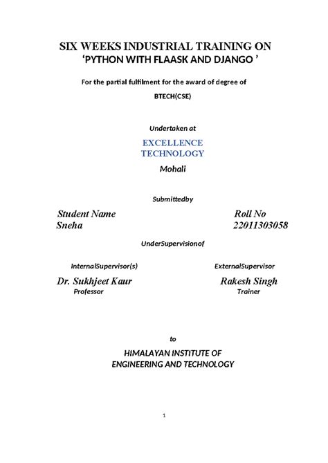 Sneha project report - ..... - SIX WEEKS INDUSTRIAL TRAINING ON ‘PYTHON ...