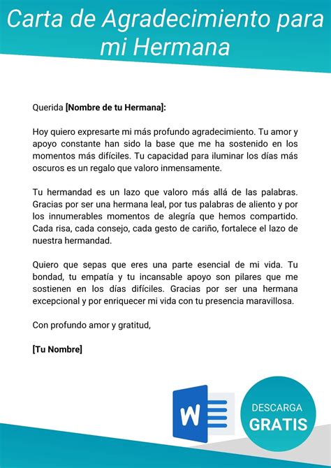 Carta de Agradecimiento para mi Hermana 【 2024 】| Formatos de cartas