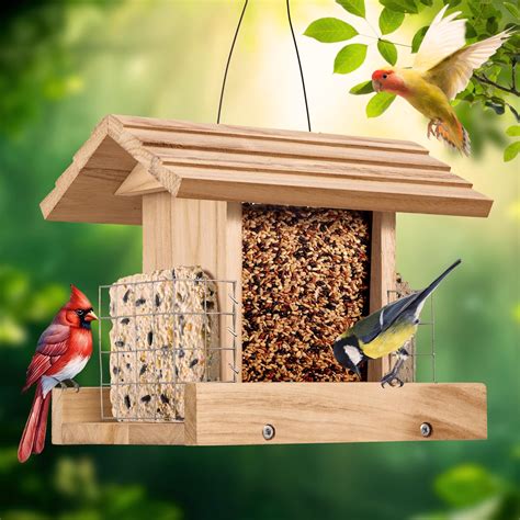 Amazon.com : Bird Feeders for Outdoors Hanging - Wooden Bird Feeder ...