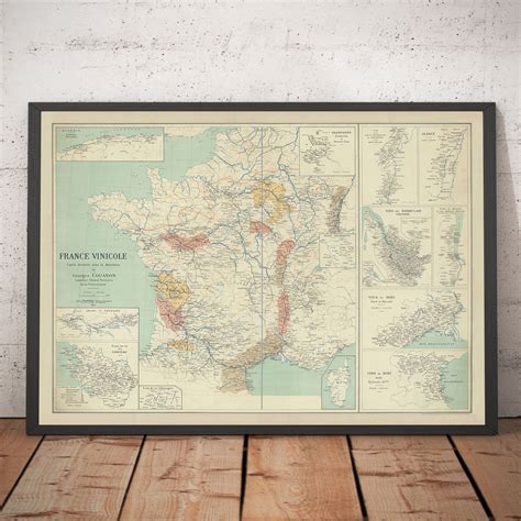 Old Map of French Wine Growing Regions, 1924 - Bordeaux, Rhone, Champa ...